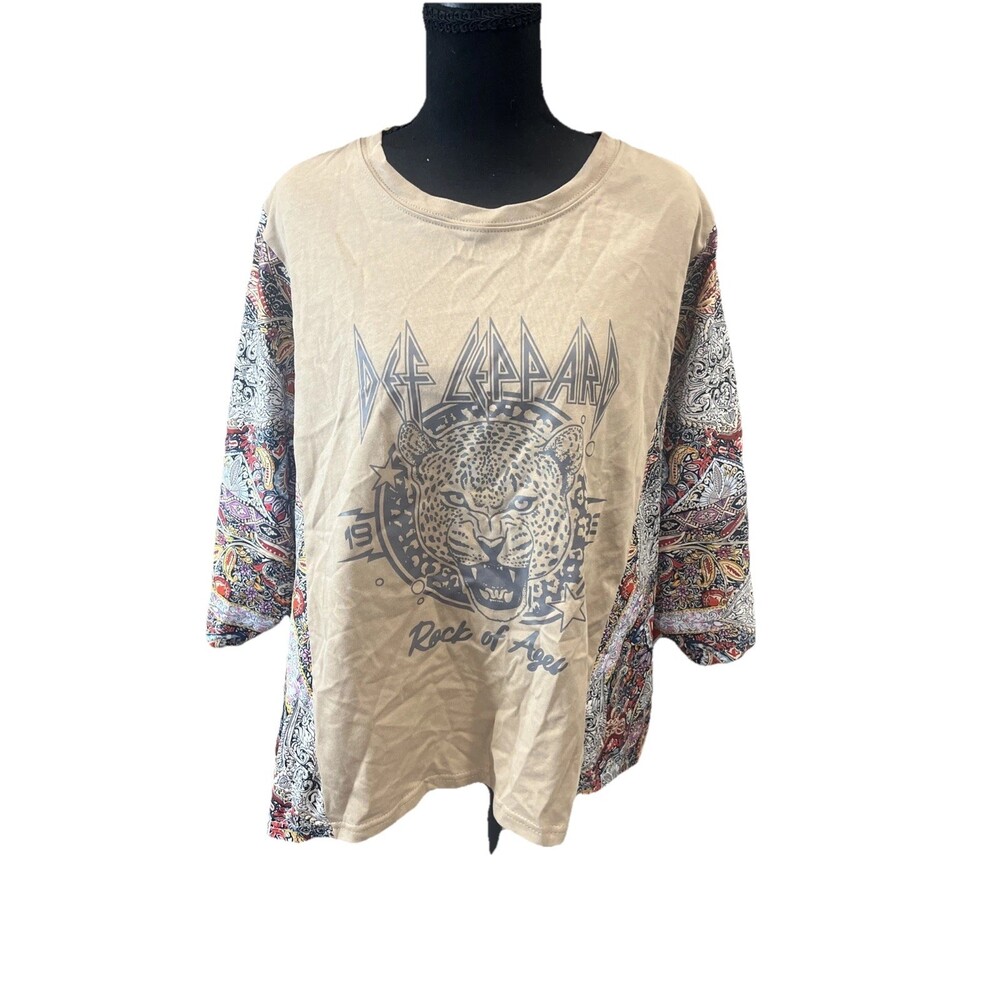 Upcycled Def Leopard T-shirt Flowey Sleeves One Size Oversized Retro Boho Band